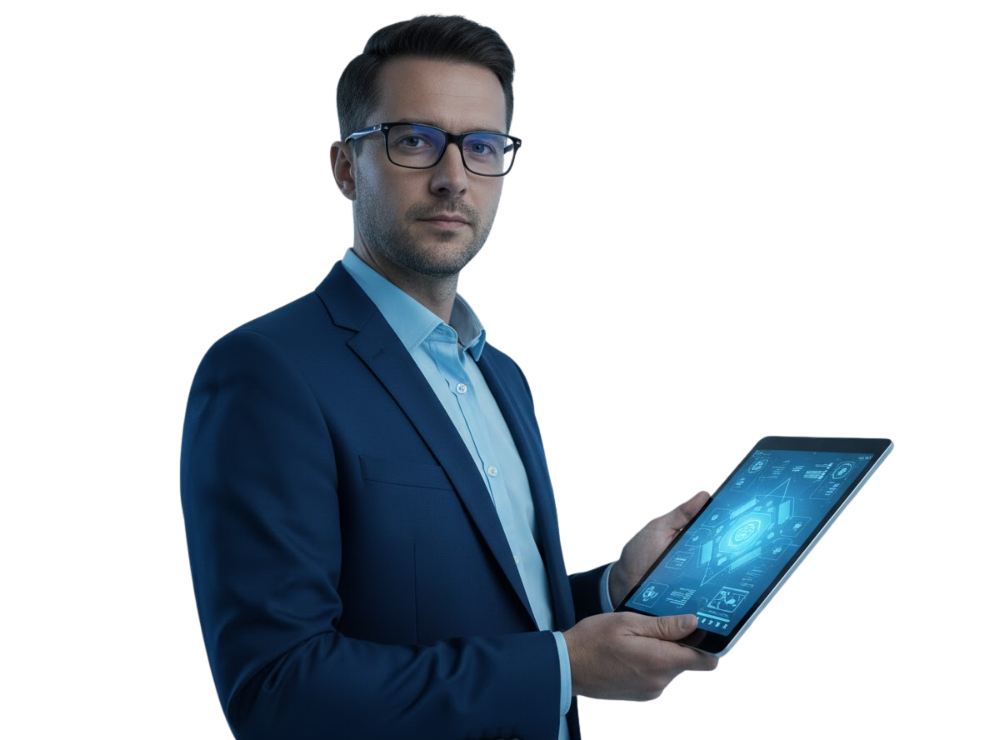 Homem segurando um tablet